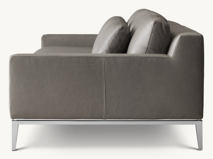 Italia Leather Track Arm 3-Cushion Sofa - Metal Base
