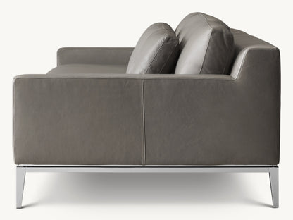 Italia Leather Track Arm 3-Cushion Sofa - Metal Base