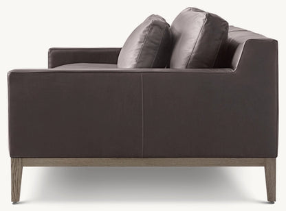 Italia Leather Track Arm 3-Cushion Sofa - Oak Base