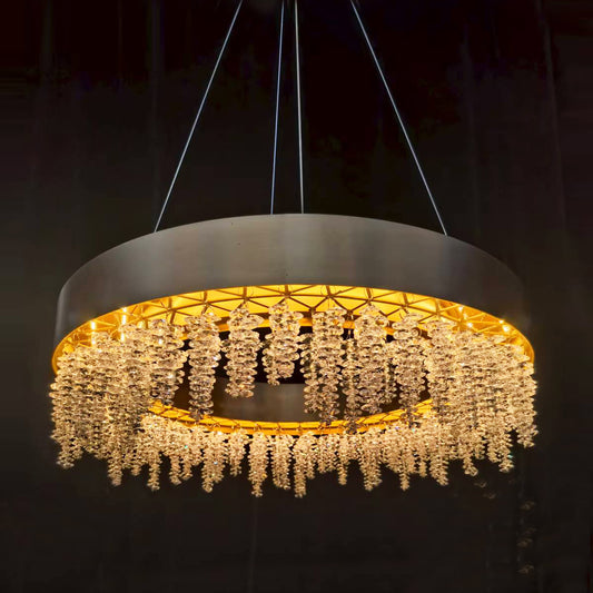 Brass Round Crystal Pendant Light