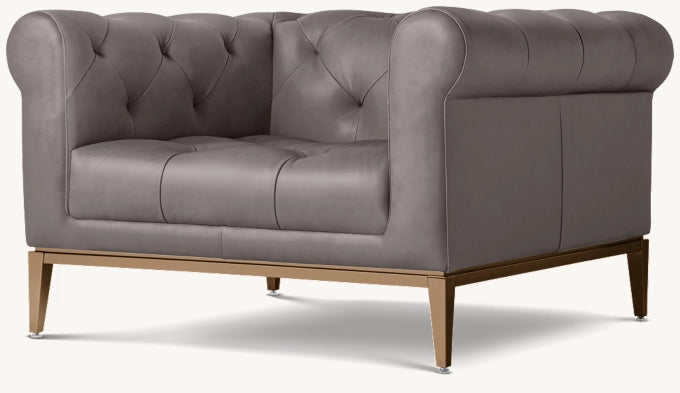 Italia Chesterfield Leather Chair with Tufted Cushion - Metal Base