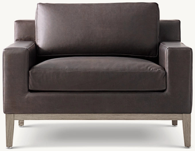 Italia Track Arm Leather Chair - Oak Base