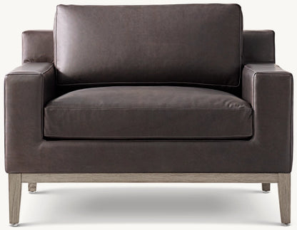 Italia Track Arm Leather Chair - Oak Base