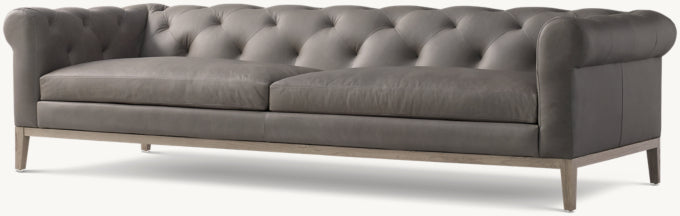Italia Leather Chesterfield Sofa - Oak Base