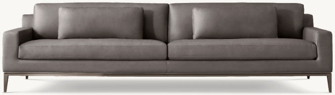 Italia Leather Track Arm Two-Cushion Sofa - Metal Base