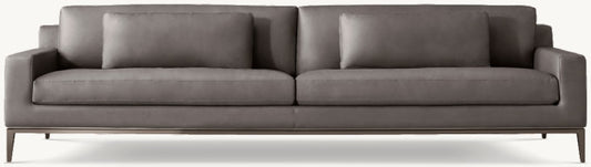 Italia Leather Track Arm Two-Cushion Sofa - Metal Base