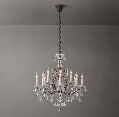 19th C. Rococo Iron & Crystal Round Chandelier 28"