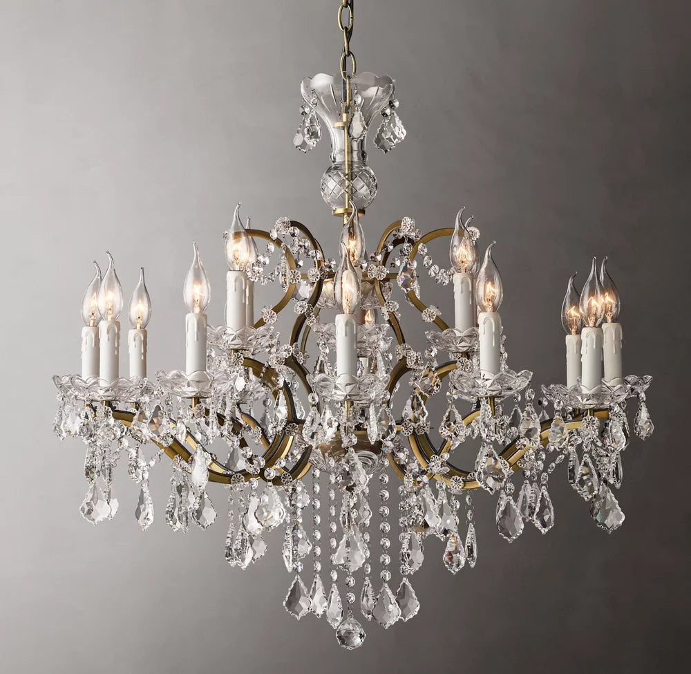 19th C. Rococo Iron & Crystal Round Chandelier 33"