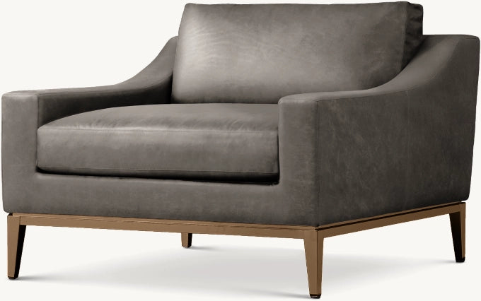 Italia Slope Arm Leather Chair - Metal Base