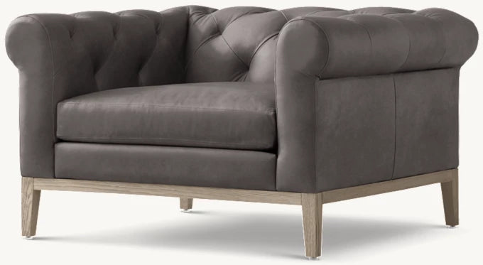 Italia Chesterfield Leather Chair - Oak Base