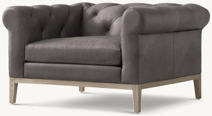 Italia Chesterfield Leather Chair - Oak Base