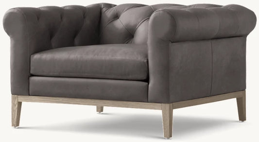 Italia Chesterfield Leather Chair - Oak Base