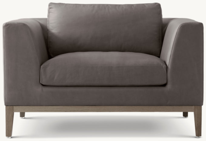 Italia Taper Arm Leather Chair - Oak Base