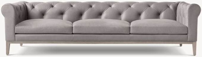 Italia Leather Chesterfield 3-Cushion Sofa - Oak Base