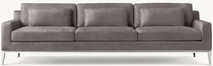 Italia Leather Track Arm 3-Cushion Sofa - Metal Base