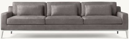 Italia Leather Track Arm 3-Cushion Sofa - Metal Base