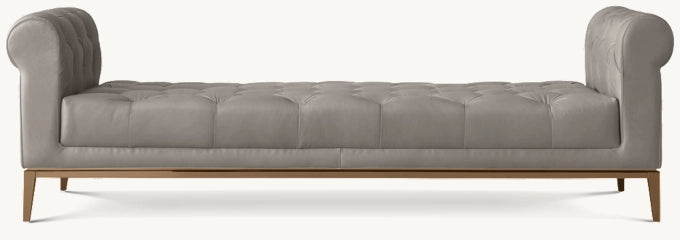 Italia Chesterfield Leather Bench with Tufted Cushion - Metal Base