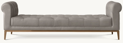Italia Chesterfield Leather Bench with Tufted Cushion - Metal Base
