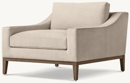 Italia Slope Arm Leather Chair - Oak Base