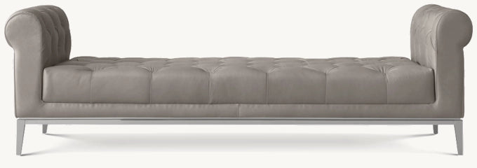 Italia Chesterfield Leather Bench with Tufted Cushion - Metal Base