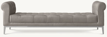 Italia Chesterfield Leather Bench with Tufted Cushion - Metal Base