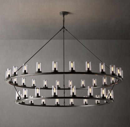 Ondra Round Two-Tier Clear Glass Chandelier 72"