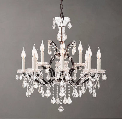 19th C. Rococo Iron & Crystal Round Chandelier 28"