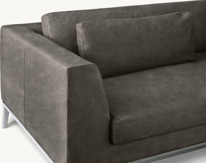 Italia Leather Taper Arm Sofa - Metal Base