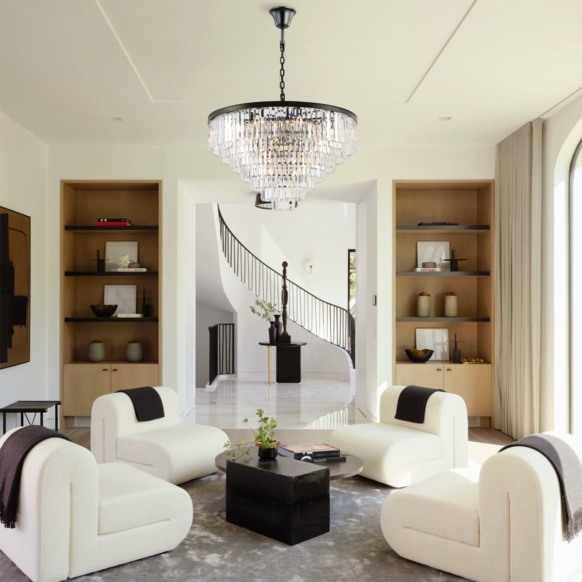 1920s Tedem Multi-Tier Clear/Smoke Crystal Round Chandelier
