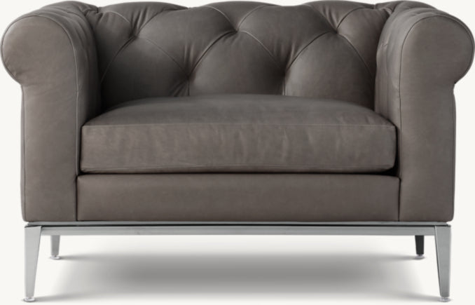 Italia Chesterfield Leather Chair - Metal Base