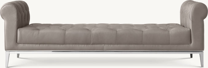 Italia Chesterfield Leather Bench with Tufted Cushion - Metal Base