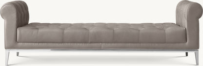 Italia Chesterfield Leather Bench with Tufted Cushion - Metal Base