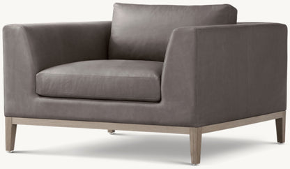 Italia Taper Arm Leather Chair - Oak Base
