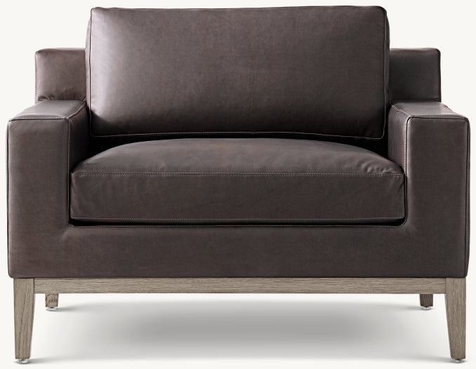 Italia Track Arm Leather Chair - Oak Base