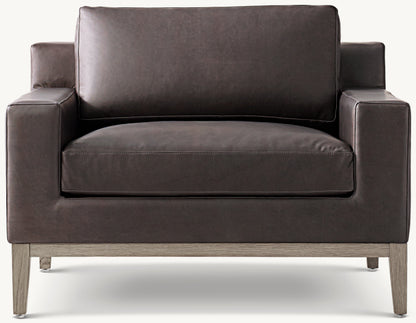 Italia Track Arm Leather Chair - Oak Base