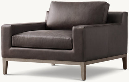 Italia Track Arm Leather Chair - Oak Base