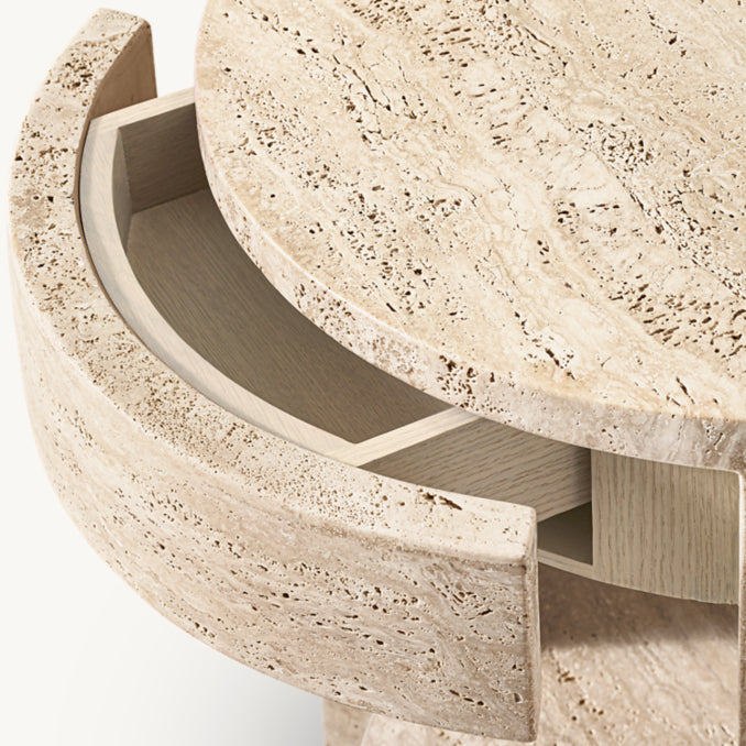 Wyeth Travertine Round Bedside Table