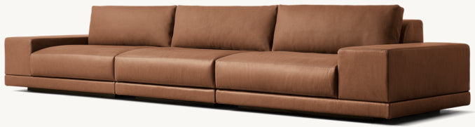Cortona Modular Leather Full Cushion Back Wide-Arm 3-Piece Sofa