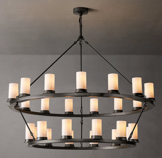 Ondra Round Two-Tier Milk Glass Chandelier 48"