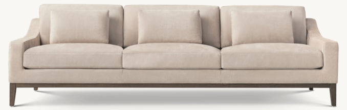 Italia Leather Slope Arm 3-Cushion Sofa - Oak Base