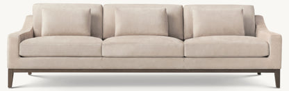 Italia Leather Slope Arm 3-Cushion Sofa - Oak Base