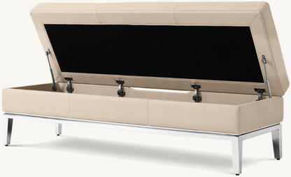 Italia Leather End-of-Bed Storage Bench - Metal Base