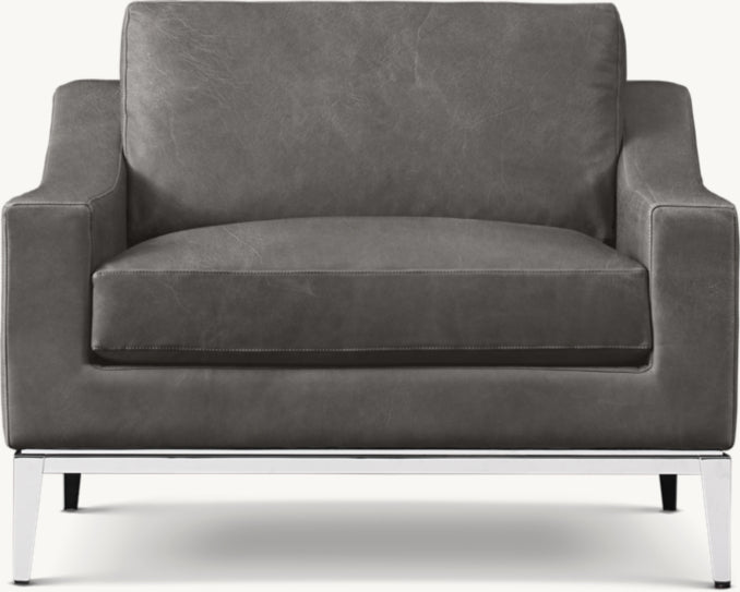 Italia Slope Arm Leather Chair - Metal Base