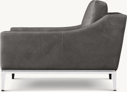 Italia Slope Arm Leather Chair - Metal Base