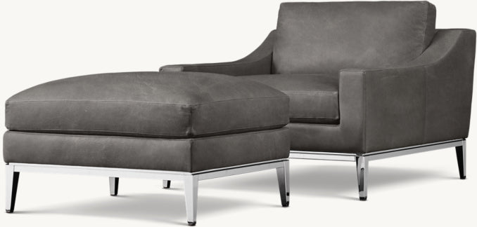 Italia Slope Arm Leather Chair - Metal Base