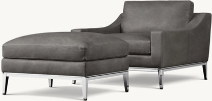 Italia Slope Arm Leather Chair - Metal Base