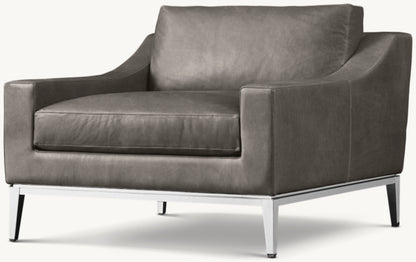 Italia Slope Arm Leather Chair - Metal Base