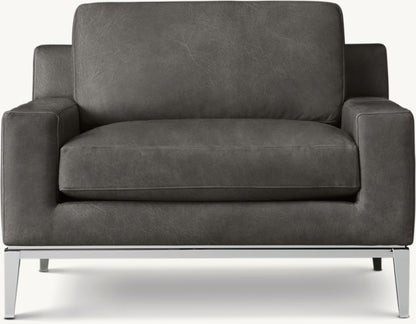 Italia Track Arm Leather Chair - Metal Base