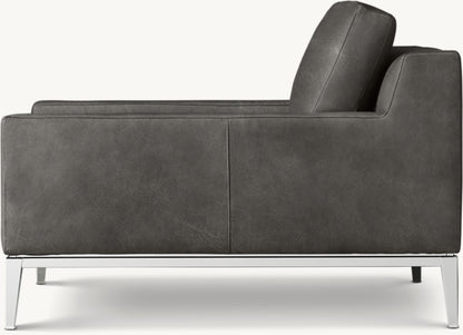 Italia Track Arm Leather Chair - Metal Base