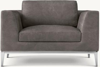 Italia Taper Arm Leather Chair - Metal Base